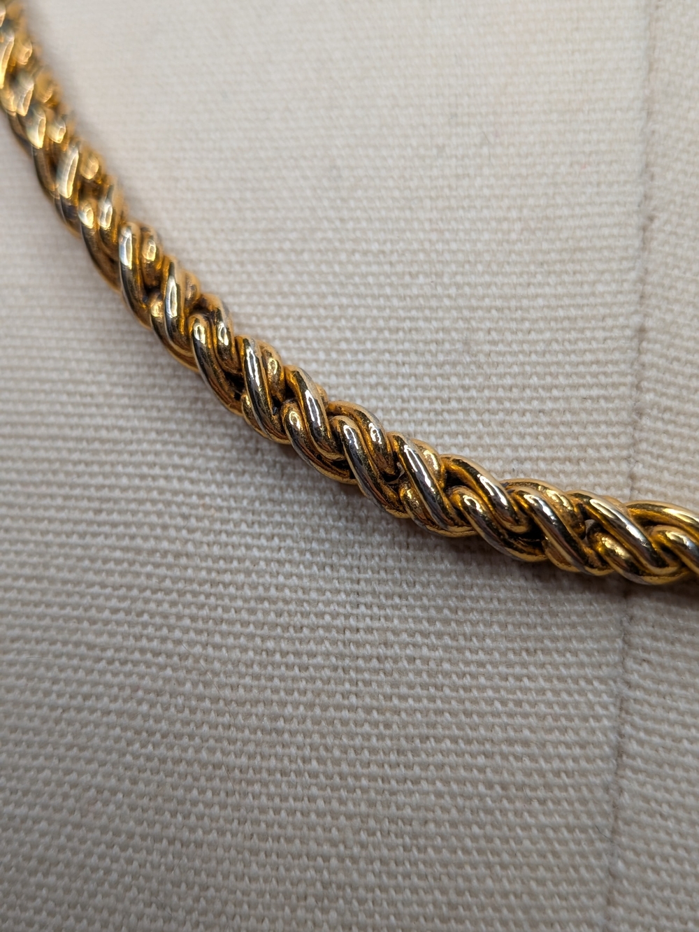 Vintage Two Tone Gold Silver Twisted Rope Chain Toggle Necklace